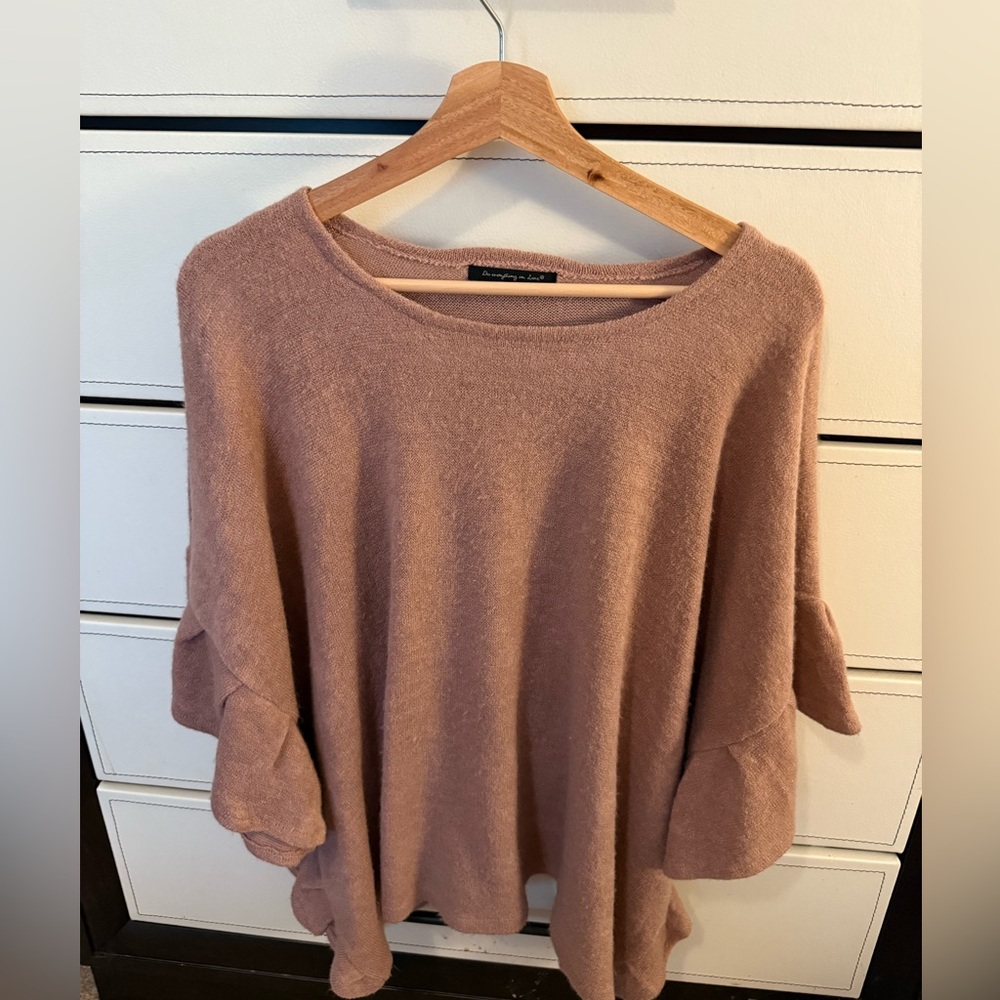 Dusty Pink Crew Neck Sweater Poncho